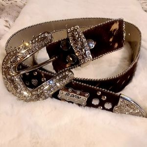 Rhinestone Cowhide Leather Women's Belt size L❤